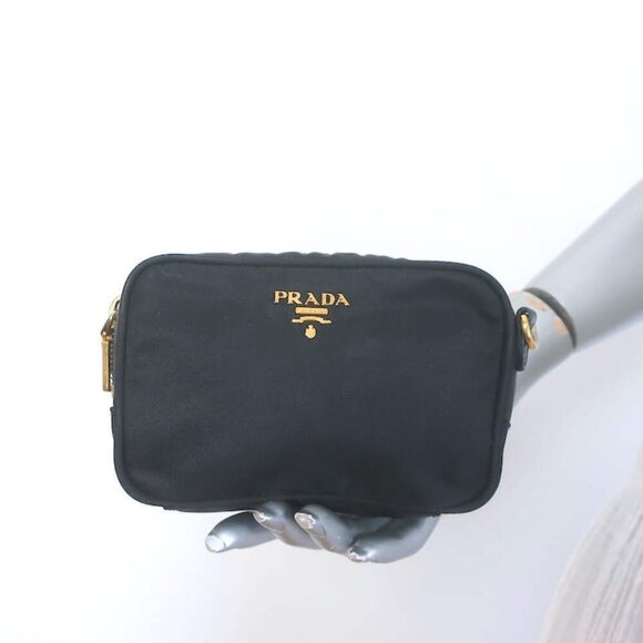 Prada Tessuto Mini Camera Crossbody Bag Black Nylon & Saffiano Leather Clutch - Picture 3 of 15